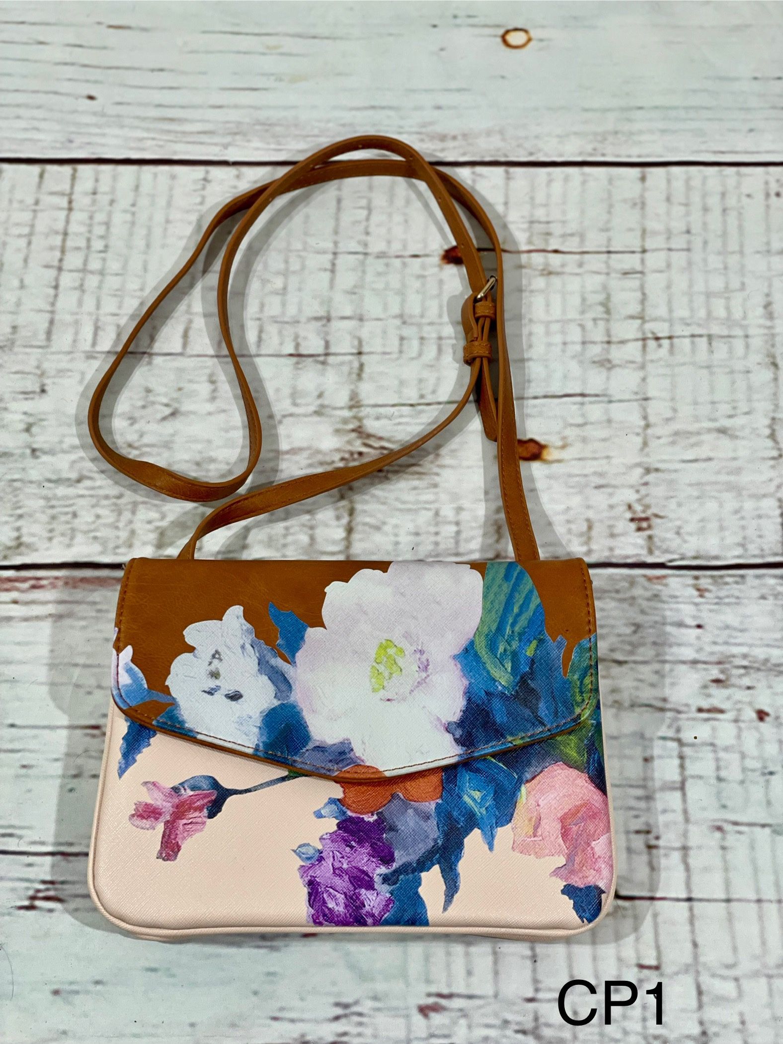 Antik Kraft Small Pink Floral Faux Leather Vegan Crossbody Handbag Purse