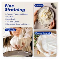 10 PCS Reusable Cheesecloth, Grade 100, 20x20 Inch Hemmed Cheese Cloth for Straining Craft, 100% Cotton Unbleached Cloth Strainer for Cooking, Baking,
