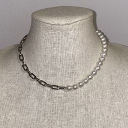 The Pearl Source - Freshwater White Pearl and Sterling Silver Chain Necklace 16”