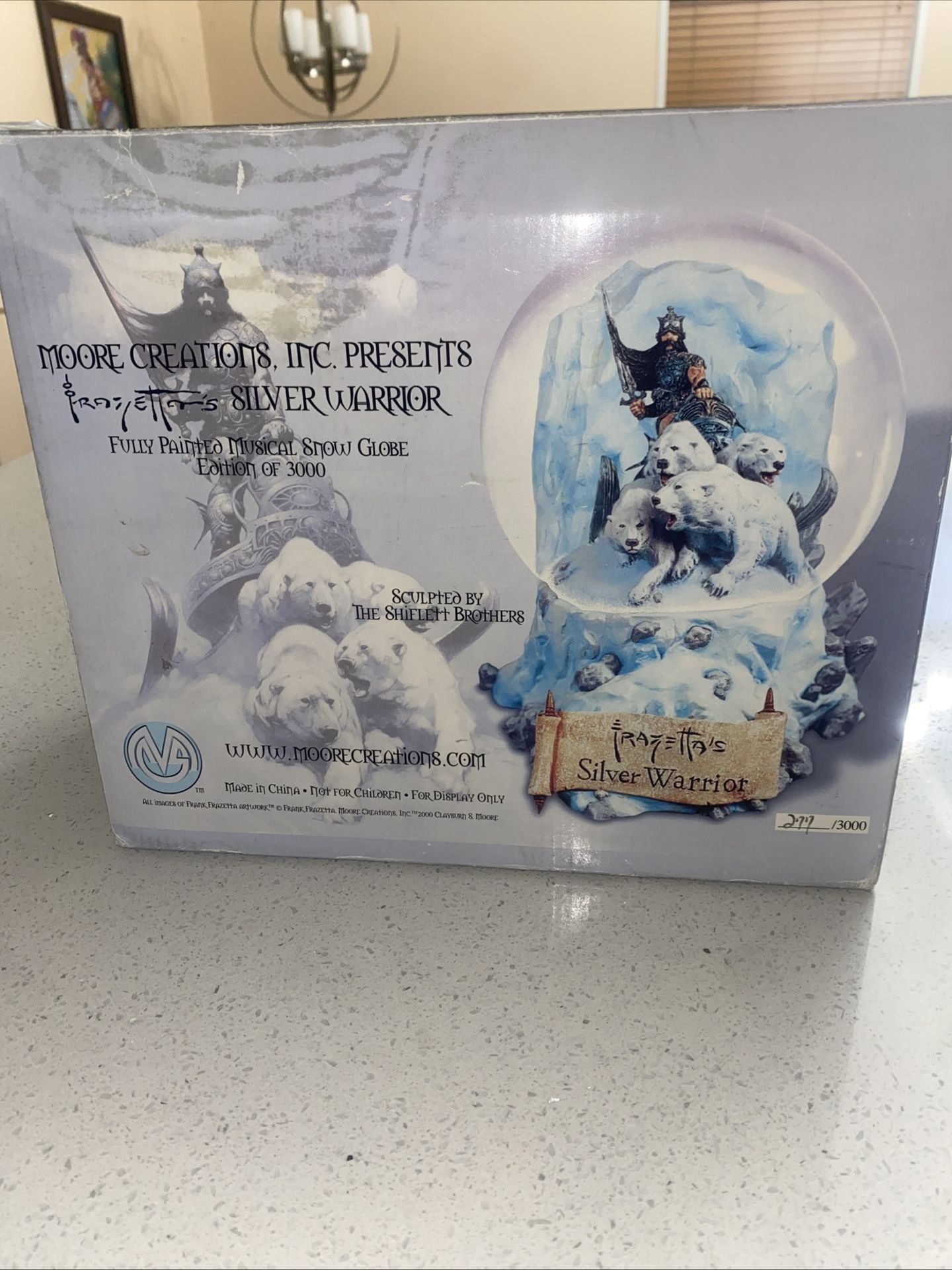 FRAZETTA SILVER WARRIOR SNOW GLOBE MUSICAL COLLECTIBLE