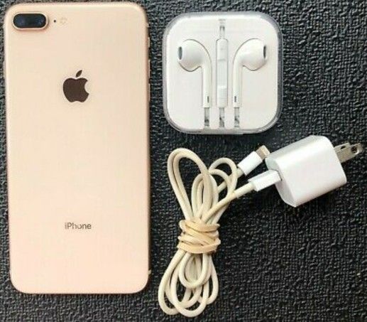 EXCELLENT PRE-OWNED APPLE IPHONE 8 PLUS ROSE GOLD 64GB EAR BUDS CHARGER NO BOX