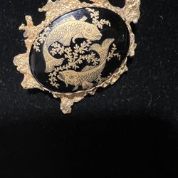 Pisces  Gold And Black Pendant/brooch