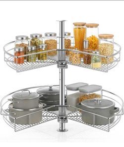 28" Kidney Lazy Susan for Corner Cabinet, 2-Tier Adjustable Height.