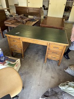 Green wooden desk