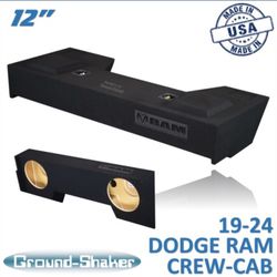 Black 12" Dual Sealed Sub Box, Fits 19-26 Dodge Ram 1500 Crew-Cab