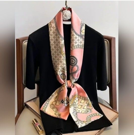 Vintage Style & Pattern Silk Feeling Head Scarf - Pink Base