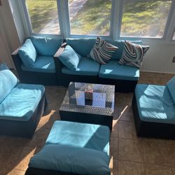 7-Piece Modular Patio Seating Set + Glass Table – $450 OBO