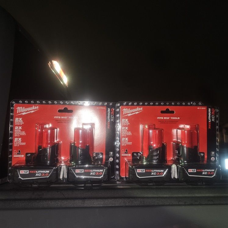 4  12v Milwaukee Fuel 3.0 Batteries 