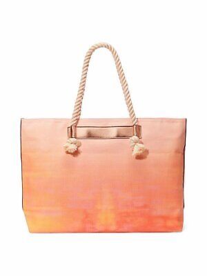 Victoria's Secret Carry All Tote / Large Travel Beach Bag Gold Orange Pink Ombre Rope Handle