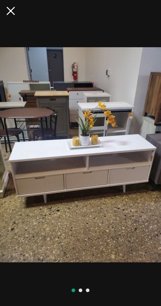 Modern White Solid Wood Corner TV Stand with 3 Drawers (Max TV Size 60 in.)