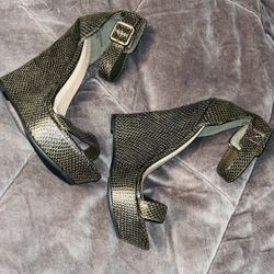 Green Snake Skin Style Wedge Heels