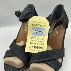 NEW WOMENS TOMS SIENNA BLACK BATIK STRIPE DENIM WEDGE SANDALS SHOES SIZE 6.5