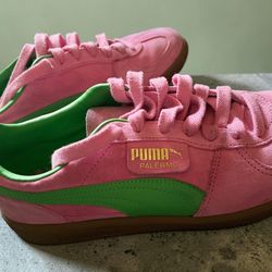 Puma Palermo Special Pink Delight & Puma Green Suede Sneakers - Men's Size 9.5