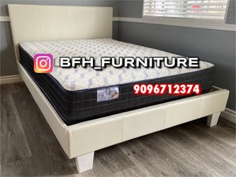 Queen size white platform with orthopedic mattress