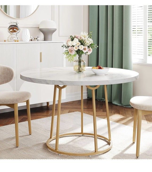 Round Dining Table, 47.24 Inch Kitchen Table for 4-6 People