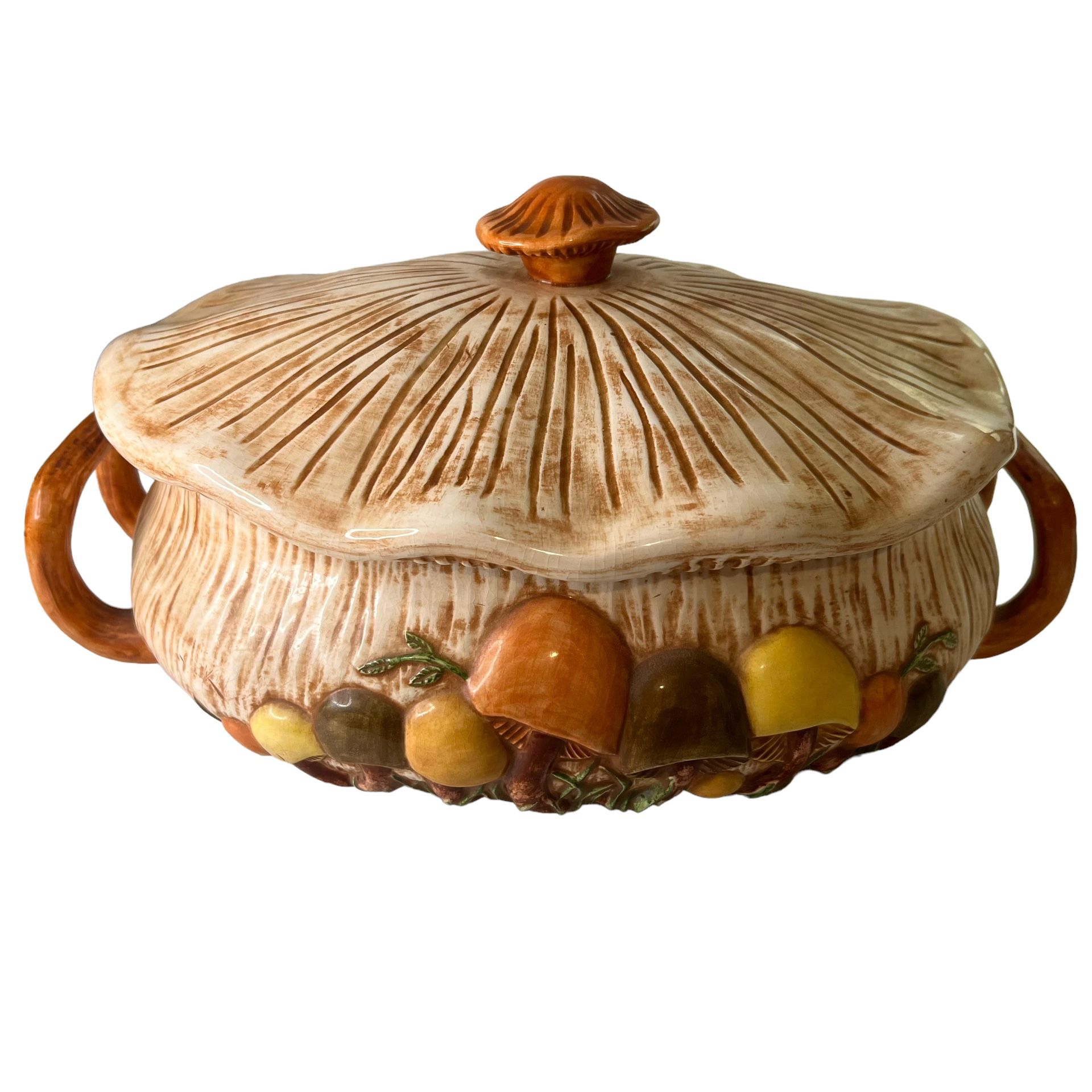 Vintage 1970s Arnels Mushroom Ceramic Covered Casserole Dish Tureen Bowl