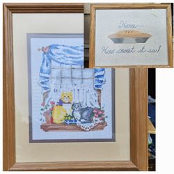  Completed Framed Art Needle Point, Embroidery, Cross Stitch Cats Pie