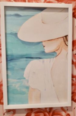 Framed Watercolor Art Print Woman in Hat