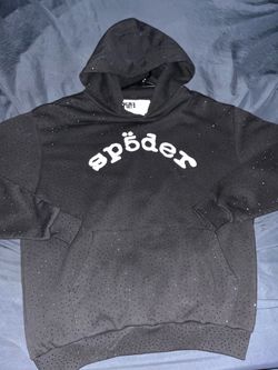 Sp5der Black Hoodie with Rhinestones