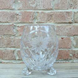 Crystal Egg-Shaped Floral Cut Footed Vase 