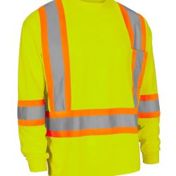Crew Neck Long Sleeve Safety Tee with Chest Pocket Playera Para La Construcción.3XL