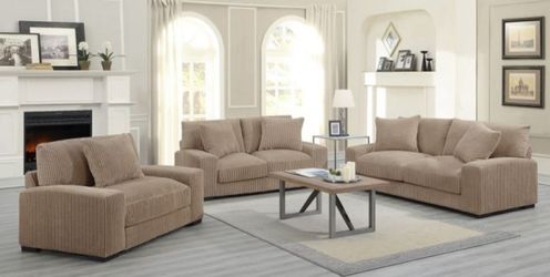 Poly Blend Fabric Luxe Mink-Colored Microfiber Sofa, Loveseat, And Chair