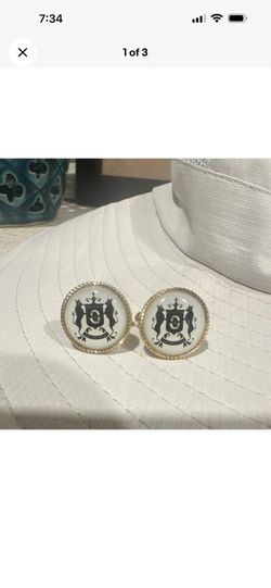 Round Gold Plated Enamel Heraldic Crest T-Bar Men's Cufflinks White/Black