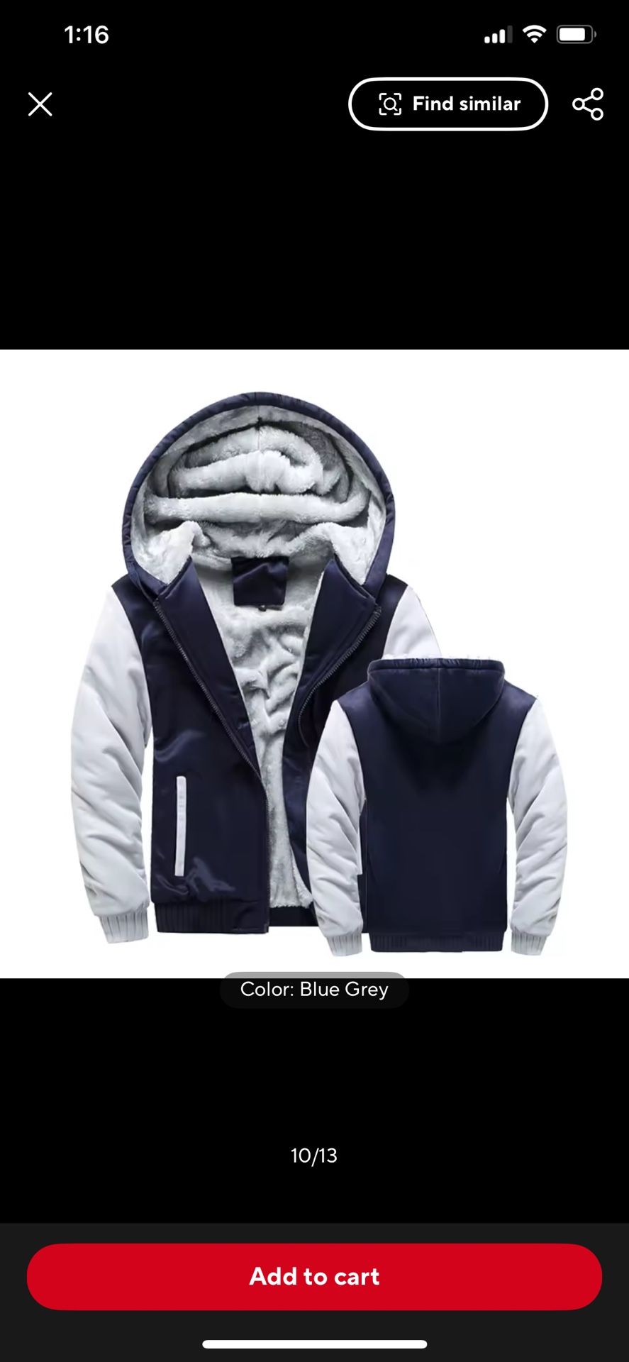 Brand New Mens Blue/Gray Winter Hoodie Size M