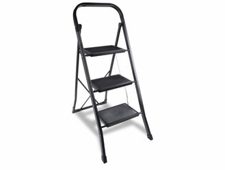 3 Step Ladder, Folding Step Stool with Wide Anti-Slip Pedal, 330 lbs Sturdy Steel Ladder, Convenient Handgrip, Lightweight, Portable Steel Step Stool,