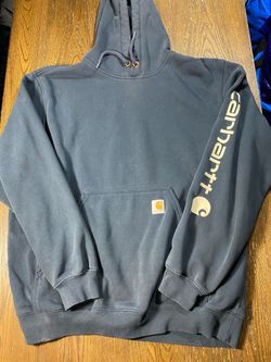 Carhartt Sleeve Logo Hoodie Mens Large K288 Faded Blue Workwear Pullover As Iss