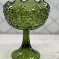 Vintage Green Pedestal Bowl or Candy Dish