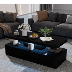 Modern Black Coffee Table with Storage – Like New