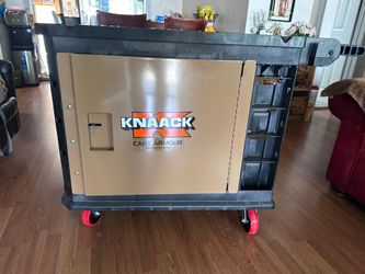 Suncast commercial cart with knaack armour storage cart
