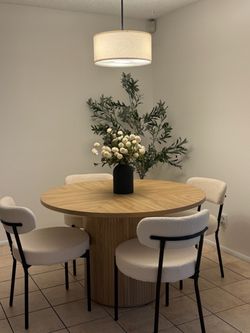 Round Wood Dining Table with 4 Chairs