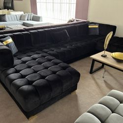 [SPRING STORE OUTLET] Black Velvet 3-Piece Sectional.. Free Shipping 