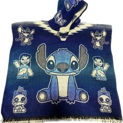 Kids blue stitch hooded fleece pancho made in Ecuador unisex new