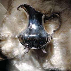 9.5" TALL VINTAGE POOLE E.P.C.A. LANCASTER SILVER PLATED WATER PITCHER #401 A