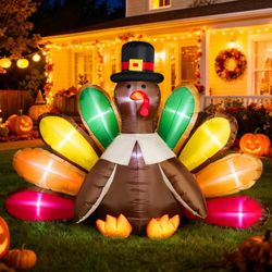  5ft Height Thanksgiving Inflatable LED Lighted Turkey Colorful Tail Blow up Outdoor Lawn Yard Decoration
