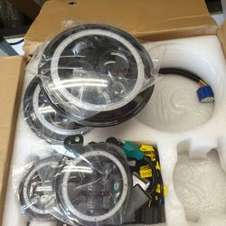 Xprite 7" Inch RGB Halo LED Headlights & Fog Lights For 2018 & Up Jeep Wrangler JK JKU