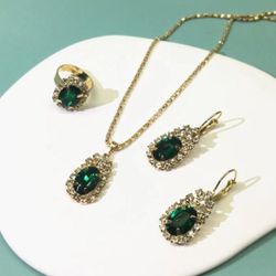 Oval Charm Necklace & Earrings & Ring Set
