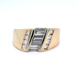 14K Yellow Gold Natural Diamond Two-Tone Channel Set Men's Ring | Round & Baguette 1.14 TCW, G VS1-SI1, Size 8