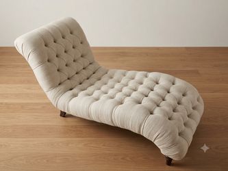 Sculptural Beige Tufted Chaise Lounge – Ergonomic S-Curve Design