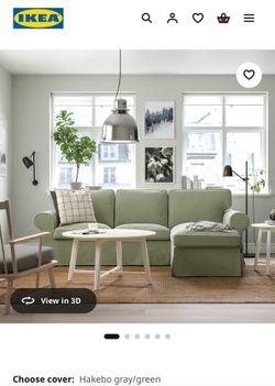 IKEA UPPLAND 3-Seat Sofa with Chaise Lounge -Upgraded green cover.
