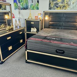 CRAZY DEAL🚨Beautiful Black&Gold 5pc Bedroom Furniture Set Available Limited Time Only $1199