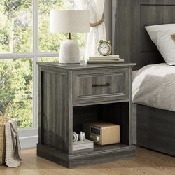 20" Farmhouse Nightstand, End Table with 2 Large Drawers & Open Storage, Side Table, Bedside Cabinet for Bedroom, Living Room, White