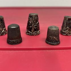 Lot of 7 Vintage or Antique Thimbles - 5 Marked Sterling & 2 Unmarked