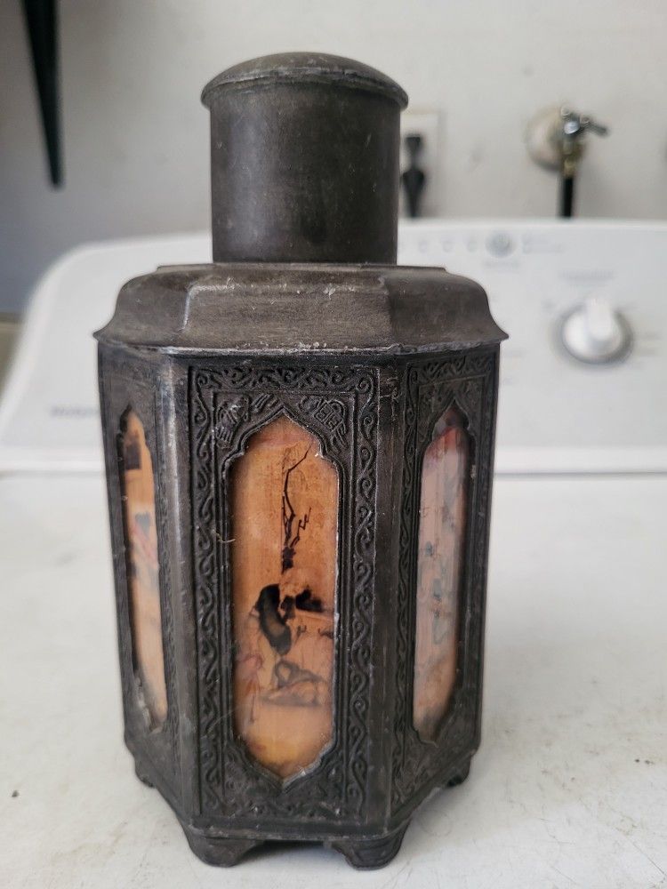 Antique Chinese Shantou Pewter Tea Caddy
