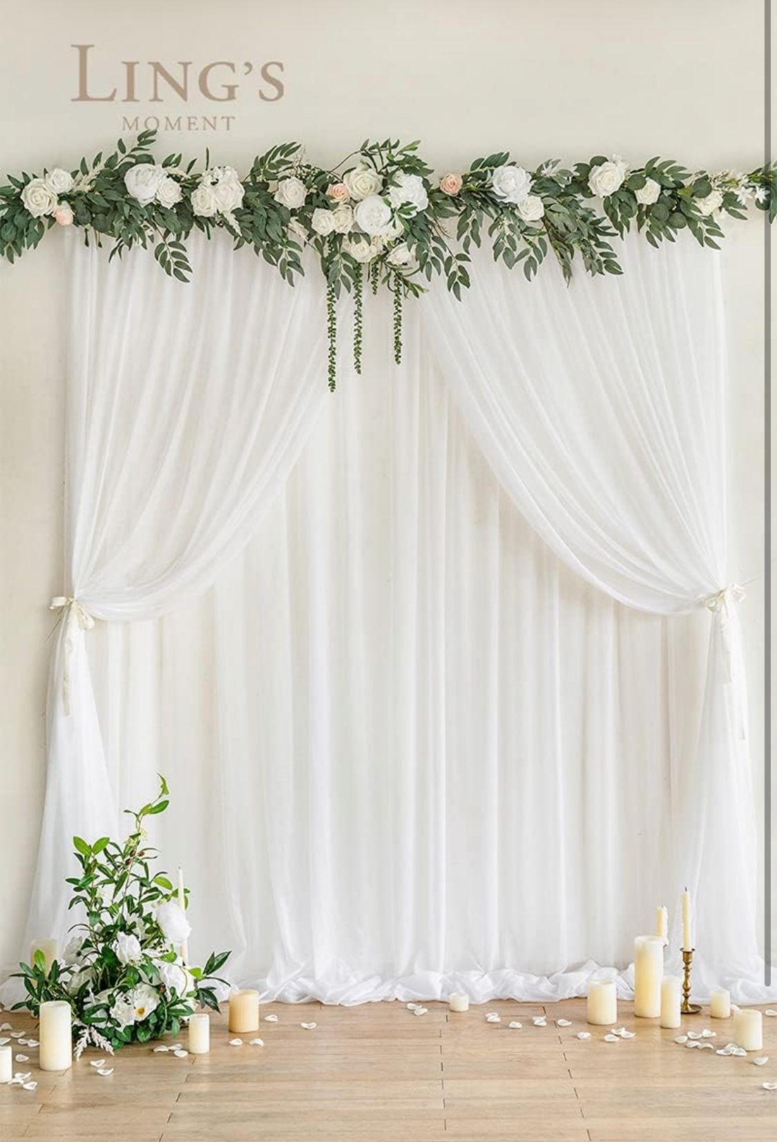 Ling's moment 10ft x 10ft White Sheer Wedding Backdrop Curtains, Wrinkle-Free Chiffon Drapes for Wedding Decor Holiday Party Baby Shower Photography B