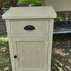 Small Cabinet End Table, Painted Beige 