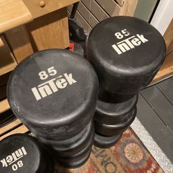 Intek Brand Commercial Rubber Wrapped Urethane Dumbbells - 80’s, 85’s And 90’s